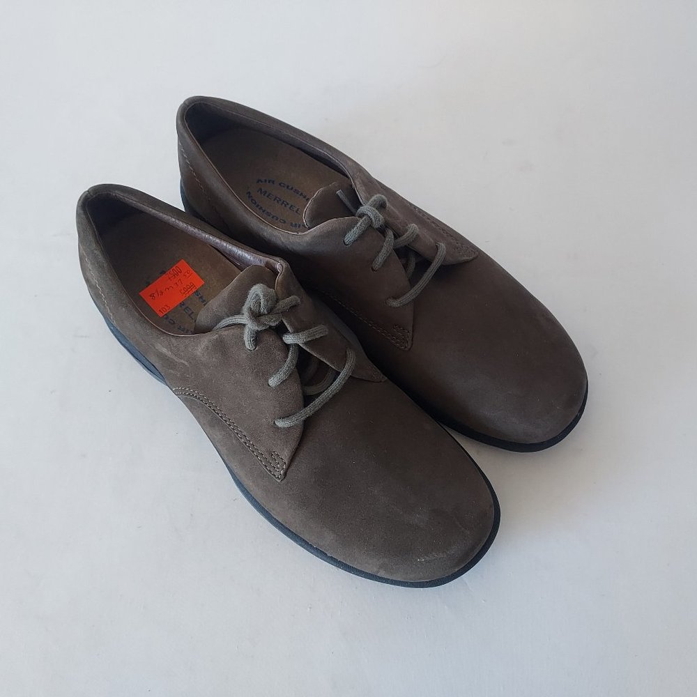NWoB Merrell Topo Pure Leather Shoes Air Cushion Lace-Up Dark Taupe Women US8.5 - Picture 3 of 9